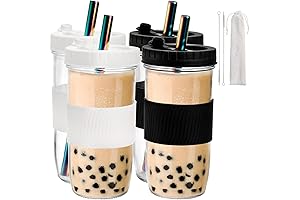 Youeon 4 Pack 24 Oz Reusable Boba Tea Cups with Lids and Straws