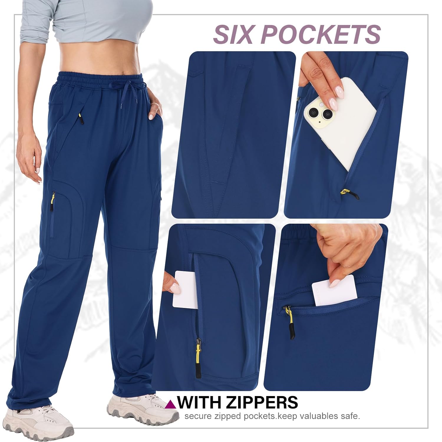 Toomett Women's Fleece Lined Sweatpants Straight Leg Pants Hiking Running Winter Thermal Joggers with Zipper Pockets,6607 Navy,XXL - Image 5