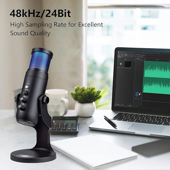 Coverzone Professional Studio Microphone Recording Condenser Desktop Live Broadcast Microphone PC USB C, Game, Podcast, Recording, Broadcast, ASMR Silent/Eco, Phone Adapter, Mac, K68-A Compatible with Winows - (Black)