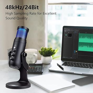 Coverzone Professional Studio Microphone Recording Condenser Desktop Live Broadcast Microphone PC USB C, Game, Podcast, Recording, Broadcast, ASMR Silent/Eco, Phone Adapter, Mac, K68-A Compatible with Winows - (Black)