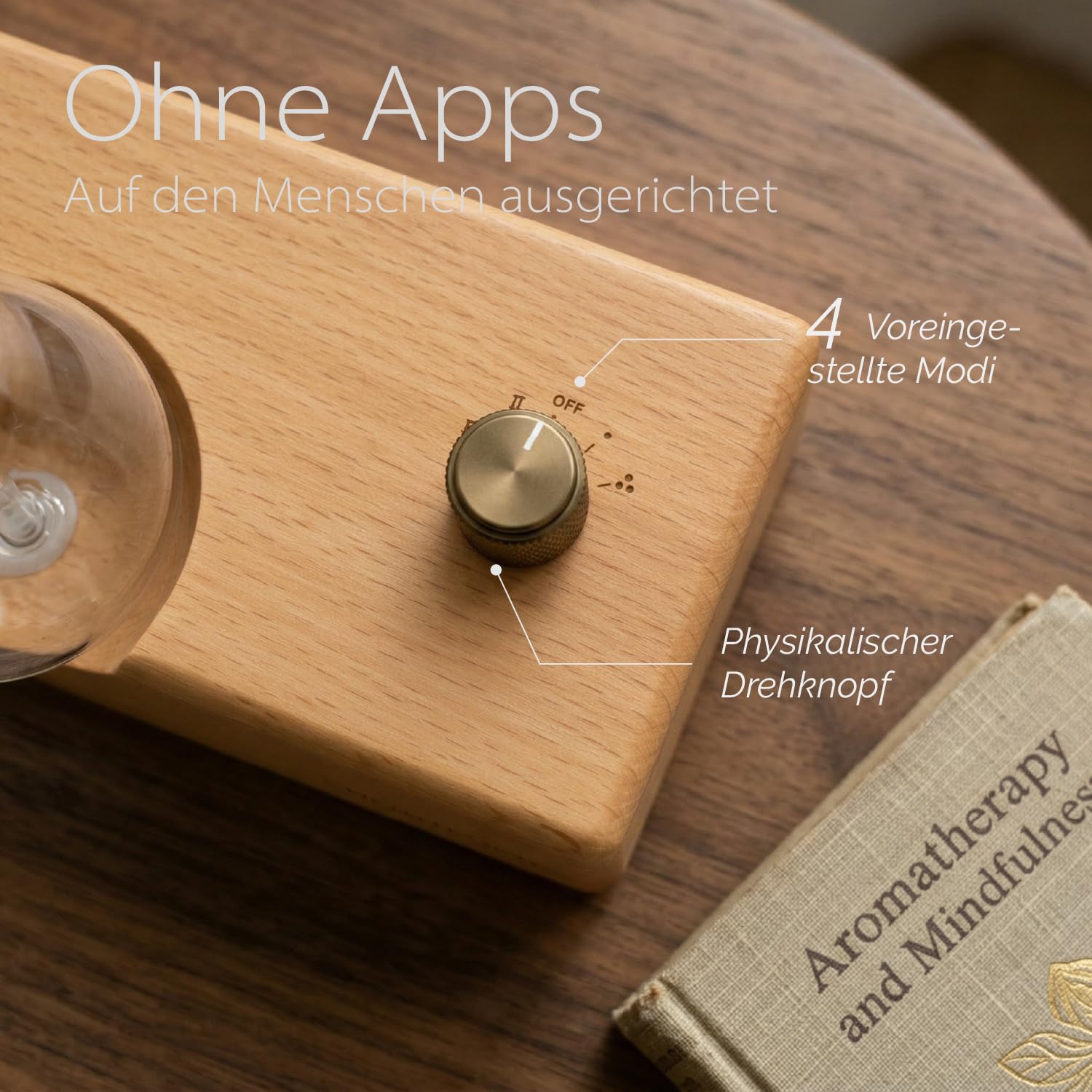 Watedrop Aroma Diffuser Kabellos, Wasserloser Diffusor für Aromatherapie, Elektrischer Duftöl Vernebler aus Glas & Holz, Tragbare Ätherische Öle Duftlampe für Große Räume Yoga Büro, Leise & Aufladbar