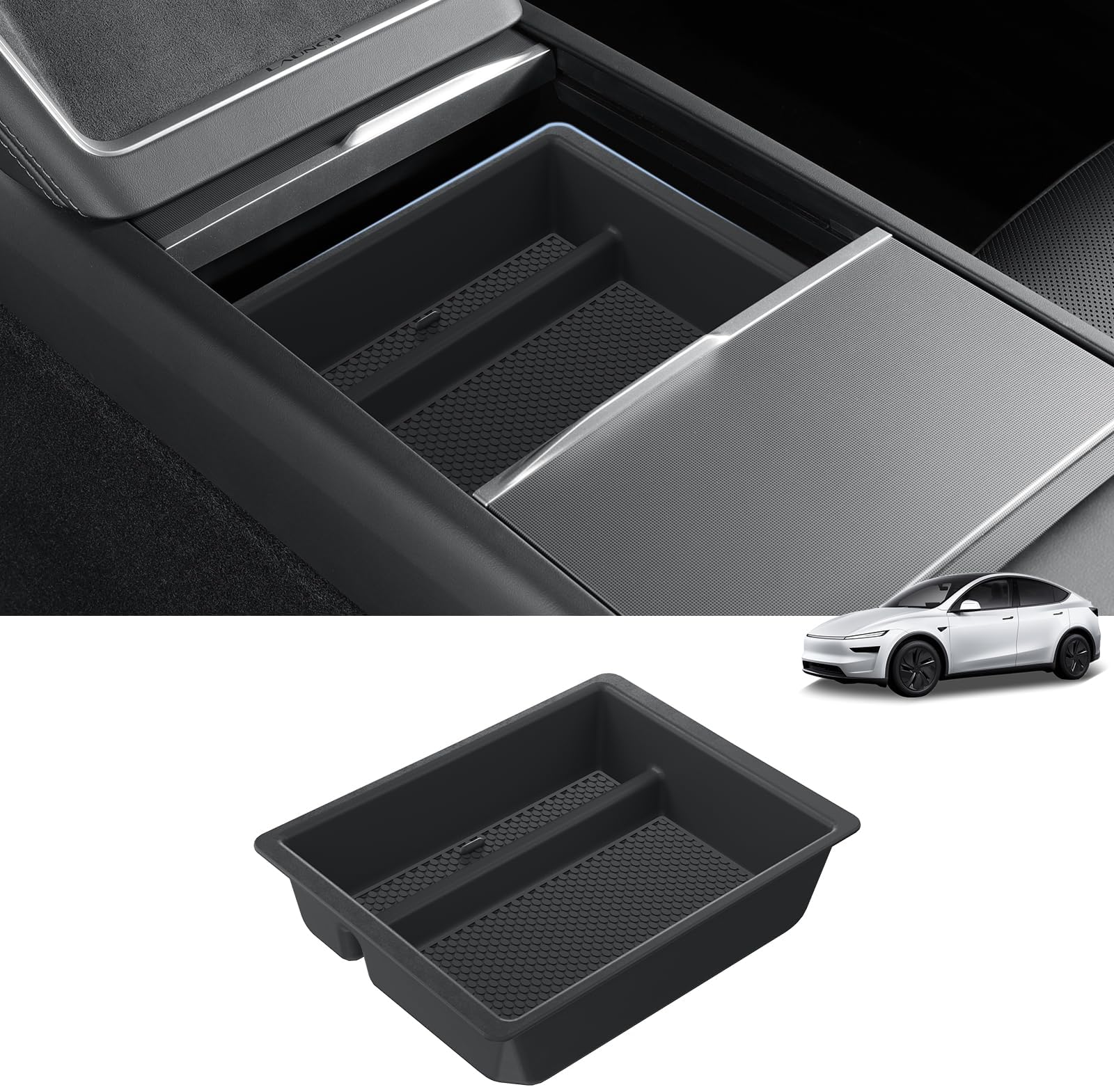 LUCKEASY Center Console Up Layer Storage Box for Tesla Model Y Juniper 2025 2026/Model 3 Highland 2024 2025 Center Console Organizer Tray for Model Y Juniper Accessories ABS Black