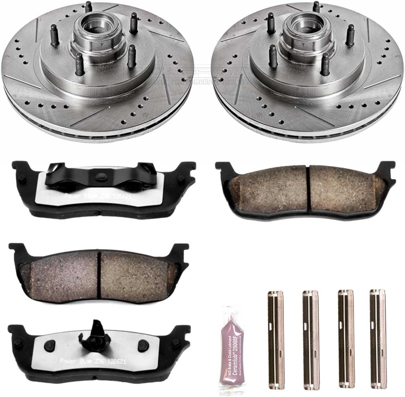 PowerStop Front Brake Kit For Ford F-150 1997-00 - Truck & Tow Carbon Fiber Ceramic Brake Pads + Drilled & Slotted Rotors Upgrade, K1865-36