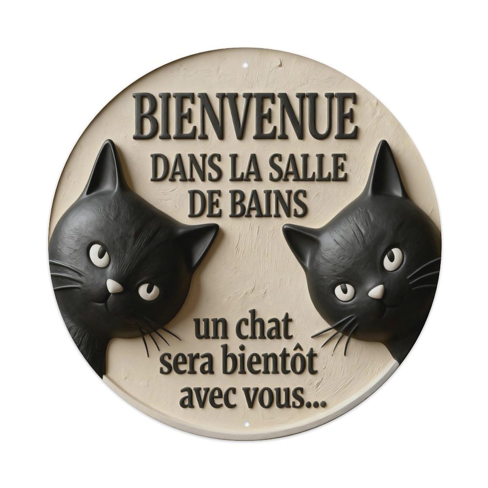 Zlatcbu Vintage Welcome Bathroom Cat French Humor Sign Metal Tin Sign Retro Wall Art Poster, Decor For Home Living Room Bar Cafe Garage, 8X8 Inch