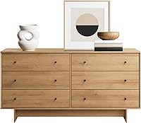 Prepac Finnley 6-Drawer Dresser Natural Oak - Modern Bedroom Chest, Extra-Wide 61" Storage Organizer 16D x 61W x 31H