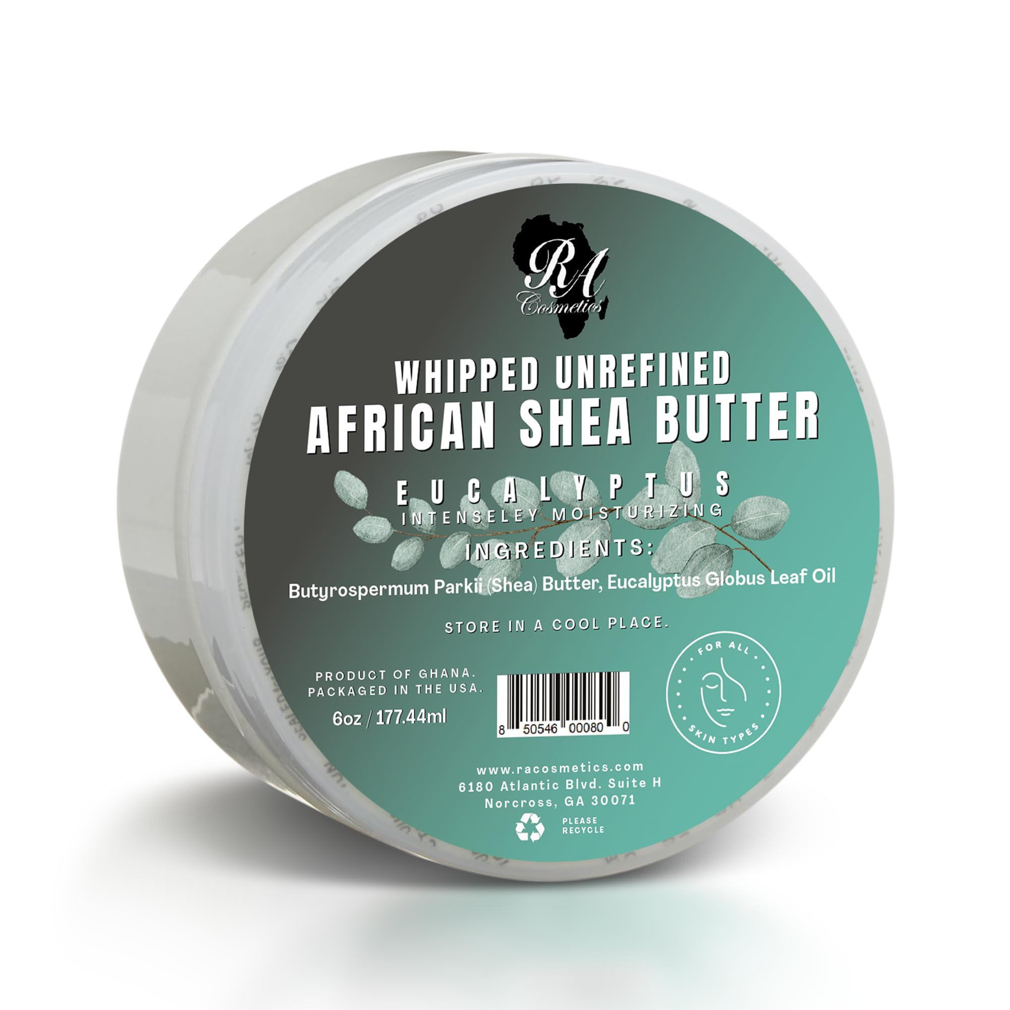 Whipped Shea Butter Eucalyptus – 6oz | 100% Pure and Natural African Shea Butter for Men & Women - Ultimate Handcrafted Moisturizer with Essential Vitamins for Radiant Skin & Hair