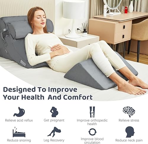 Miniatura 4 de Juego de 4 almohadas de cuña para después de la cirugía, cabecera de almohada de cuña para aliviar el dolor de espalda y piernas, almohadas gerd