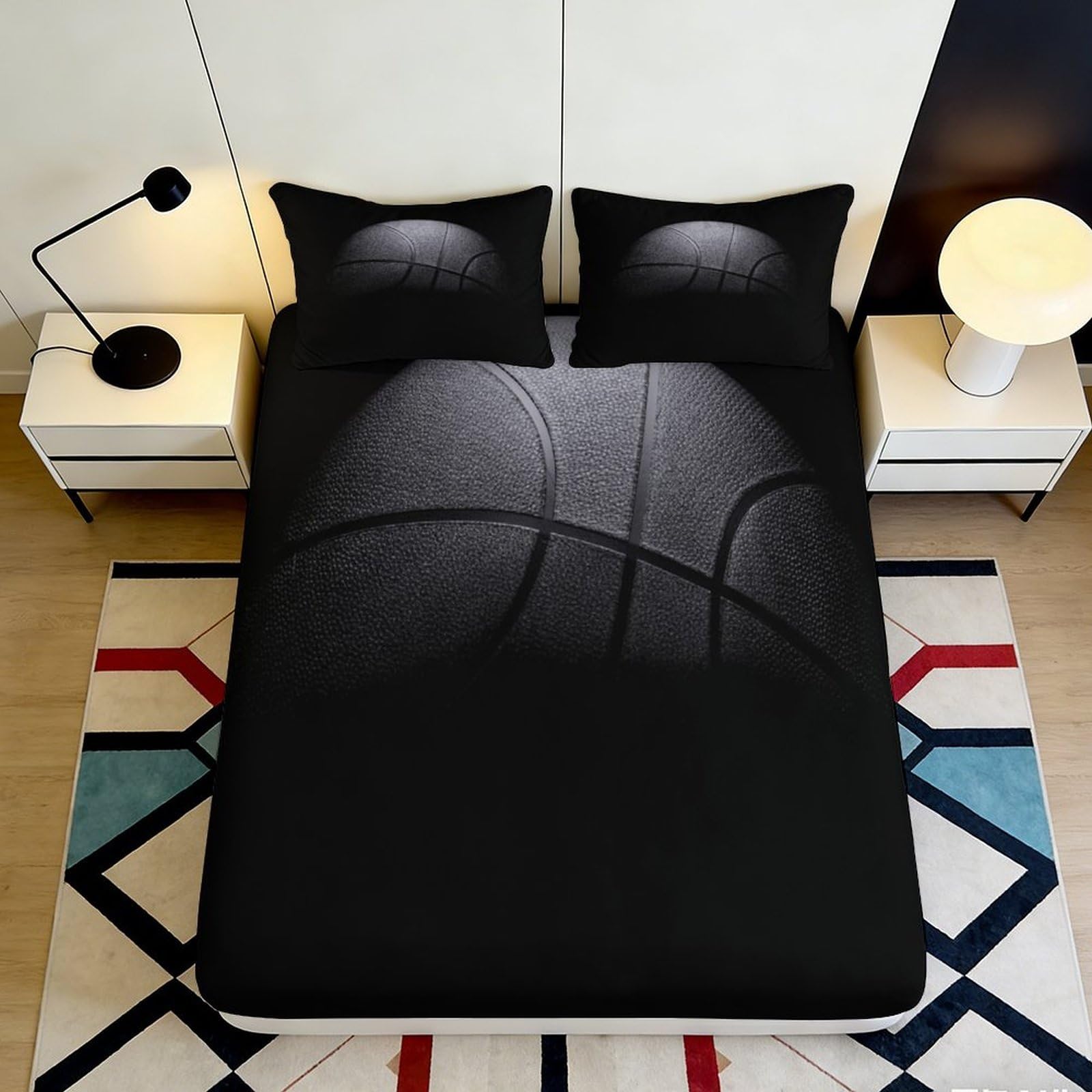 3D Printed Black Minimalist Fitted Sheet Microfiber Modern Geometric Bed Cover for Bedroom Dorm Mattress Protection Decor 90x200x25cm