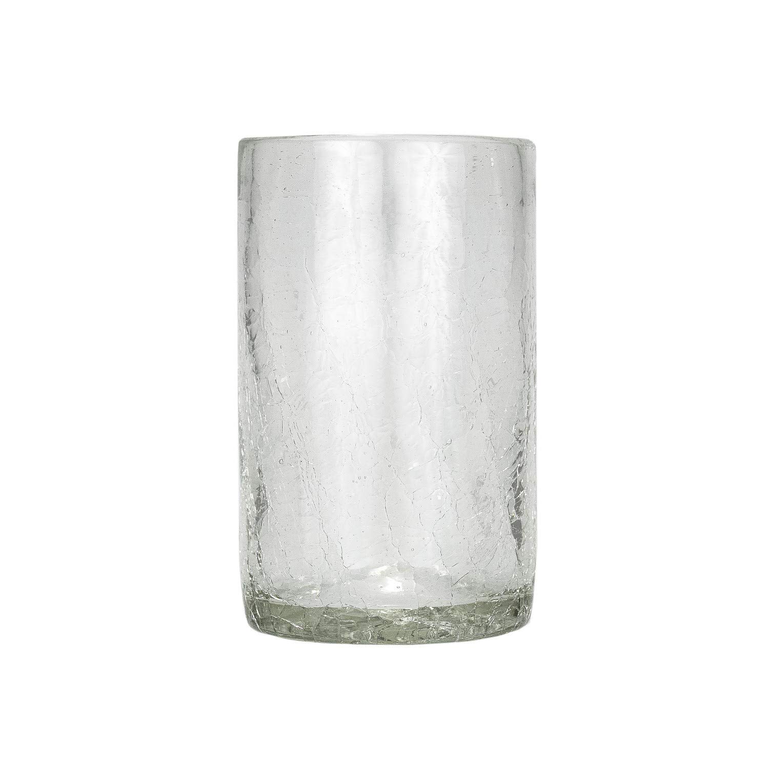 Amici Home Clear Crackle Authentic Mexican Handmade Hiball Glasses, 16oz, Set of 6