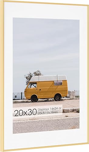 Miniatura 386 de Fun Memories Portarretratos de metal de 16 x 20 pulgadas con paspartú de 11 x 14 pulgadas, acabado de aluminio cepillado, parte delantera de vidrio
