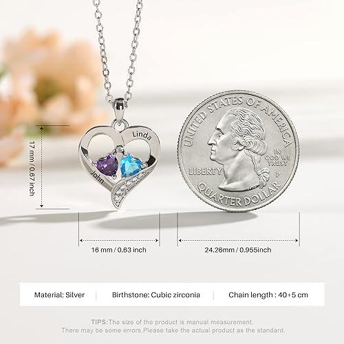 Miniatura 6 de Regalos personalizados para mujeres novia collar hecho a mano con nombre de promesa de corazón para ella madre hija collar con 2 piedras natales