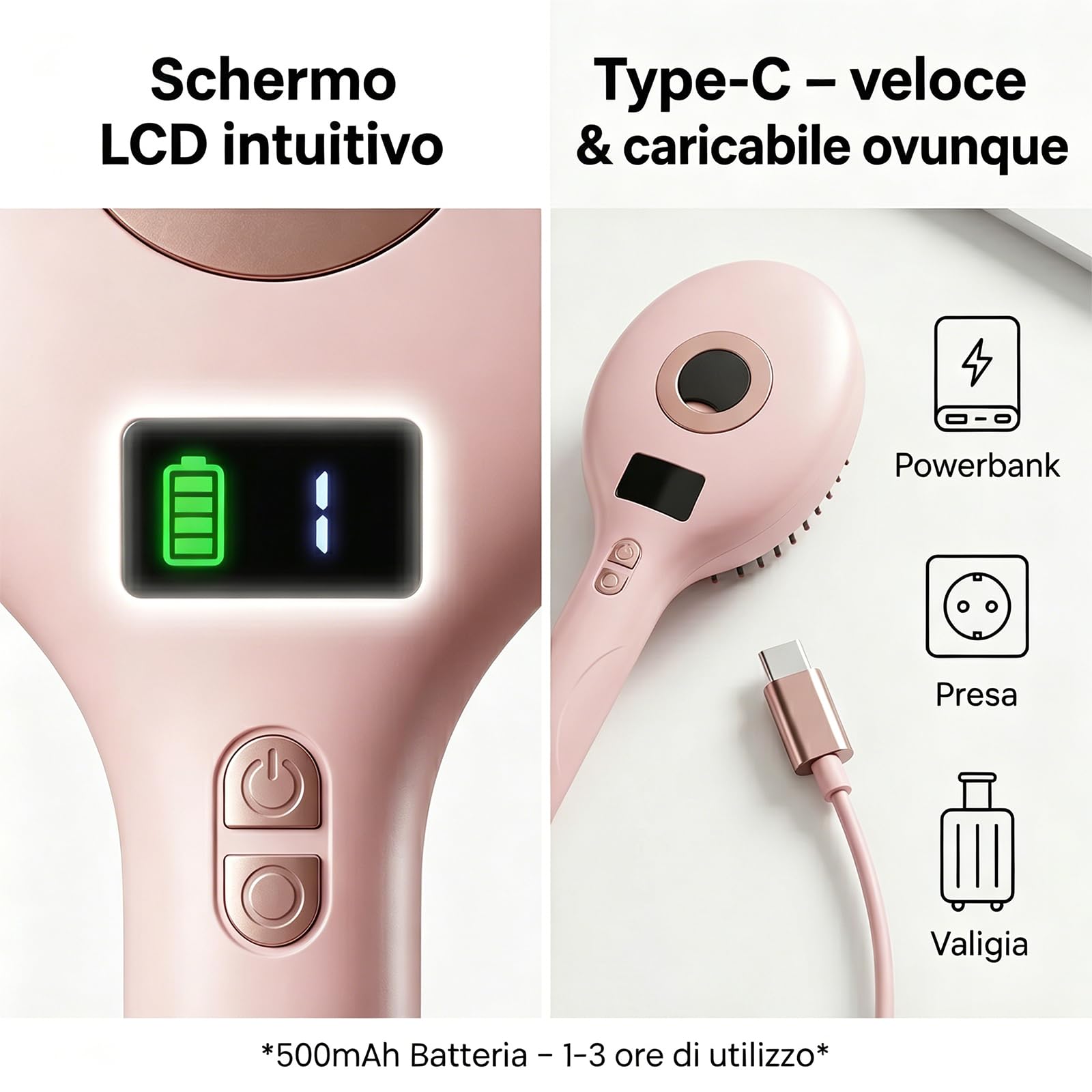 Spazzola Lisciante A Vapore Per Capelli, Pettine Districante Ricaricabile Con Olio, Per Donne E Ragazze, Viaggio Casa Lisciante Capelli Ricci Spessi (Nero1)