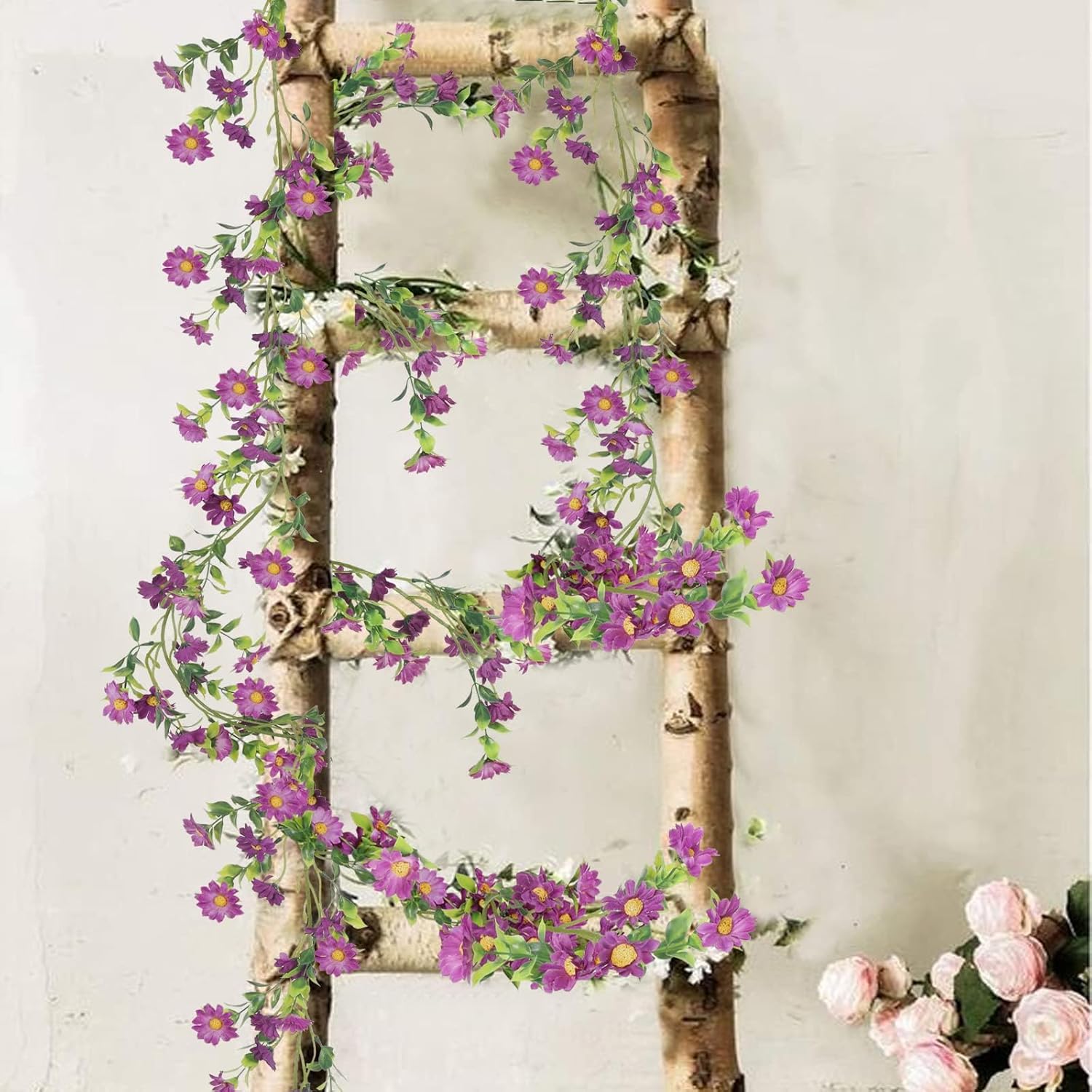 Purple Flower Garland Fake Vines Silk Artificial Daisy Purple Birthday Party Decorations Wisteria Flower Garland for Backdrop Bedroom Arch Wall Home Party Wedding Indoor Outdoor Cemetery Decor - Image 6