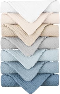 Konssy Baby Muslin Washcloths 7-Pack, 100% Cotton Baby Bath Washcloths, Soft & Absorbent Wash Cloths and Burp Cloths for Newborn Kids Girls & Boys, 11x11 inches