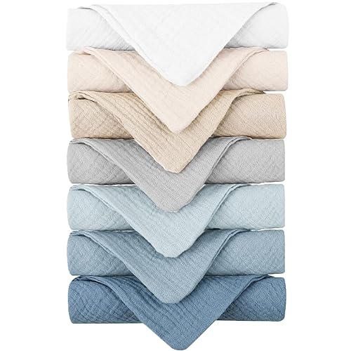 Konssy Toallas de muselina para bebé, paquete de 7 toallas de baño 100% algodón, paños suaves para bebé y paños absorbentes para niños recién