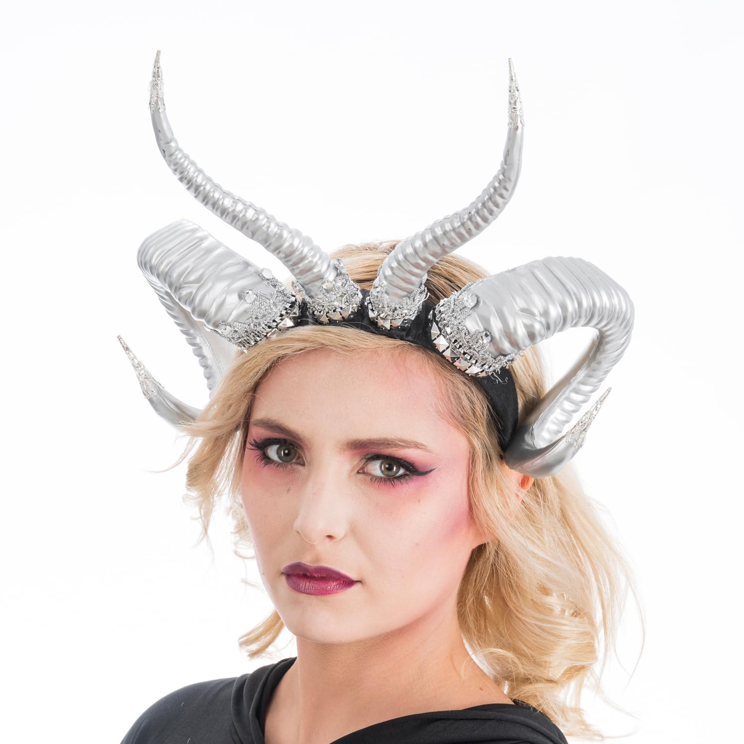 Silver Evil Double Horns Headband – Costume Accessory for Halloween, Gothic & Fantasy Dress-Up, Cosplay Party Headpiece