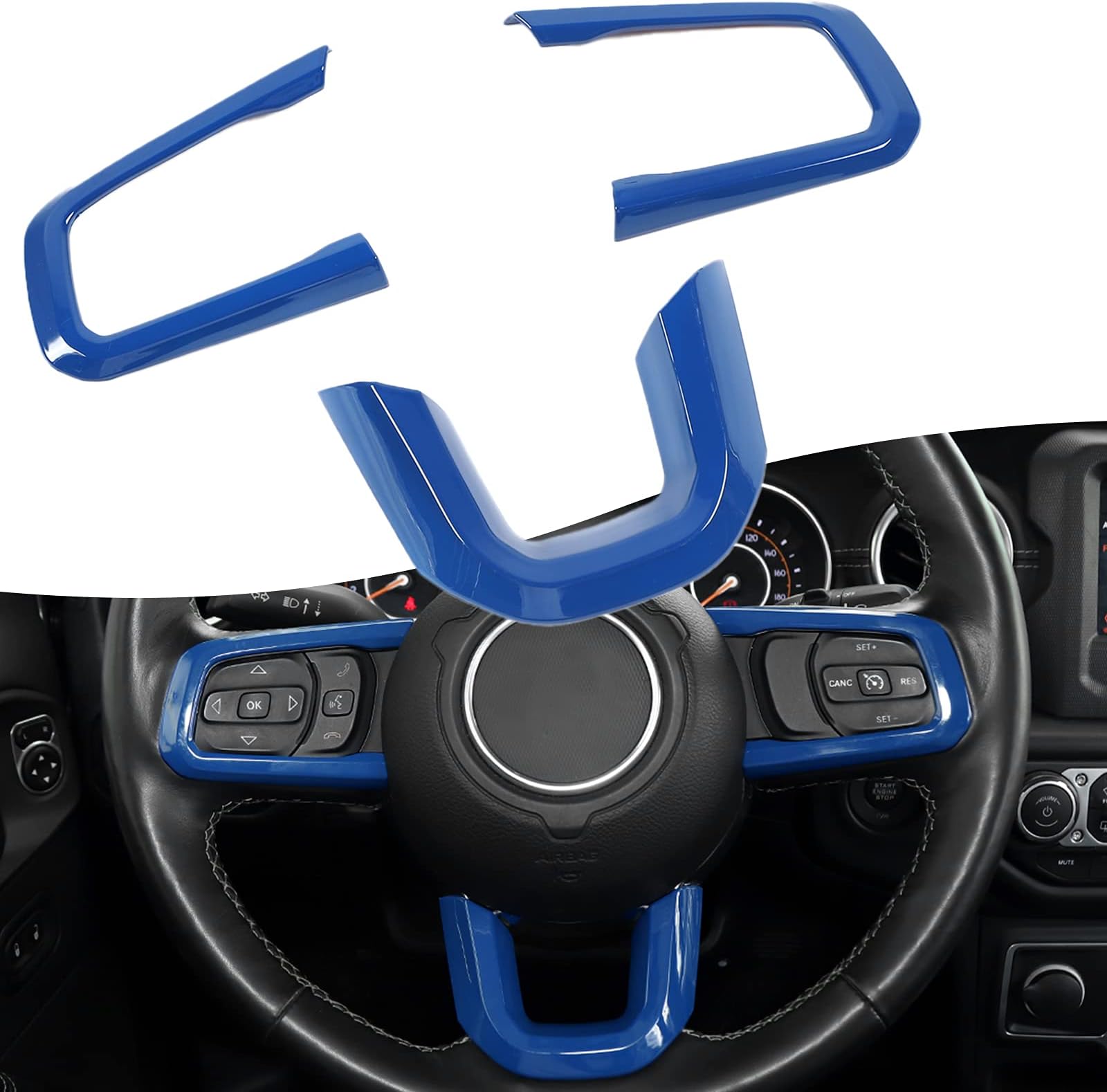 RT-TCZ for Wrangler JL Steering Wheel Trim Decal Panel Blue for Jeep Wrangler JL JLU Gladiator JT 2018-Present Blue Interior Accessories 3pcs