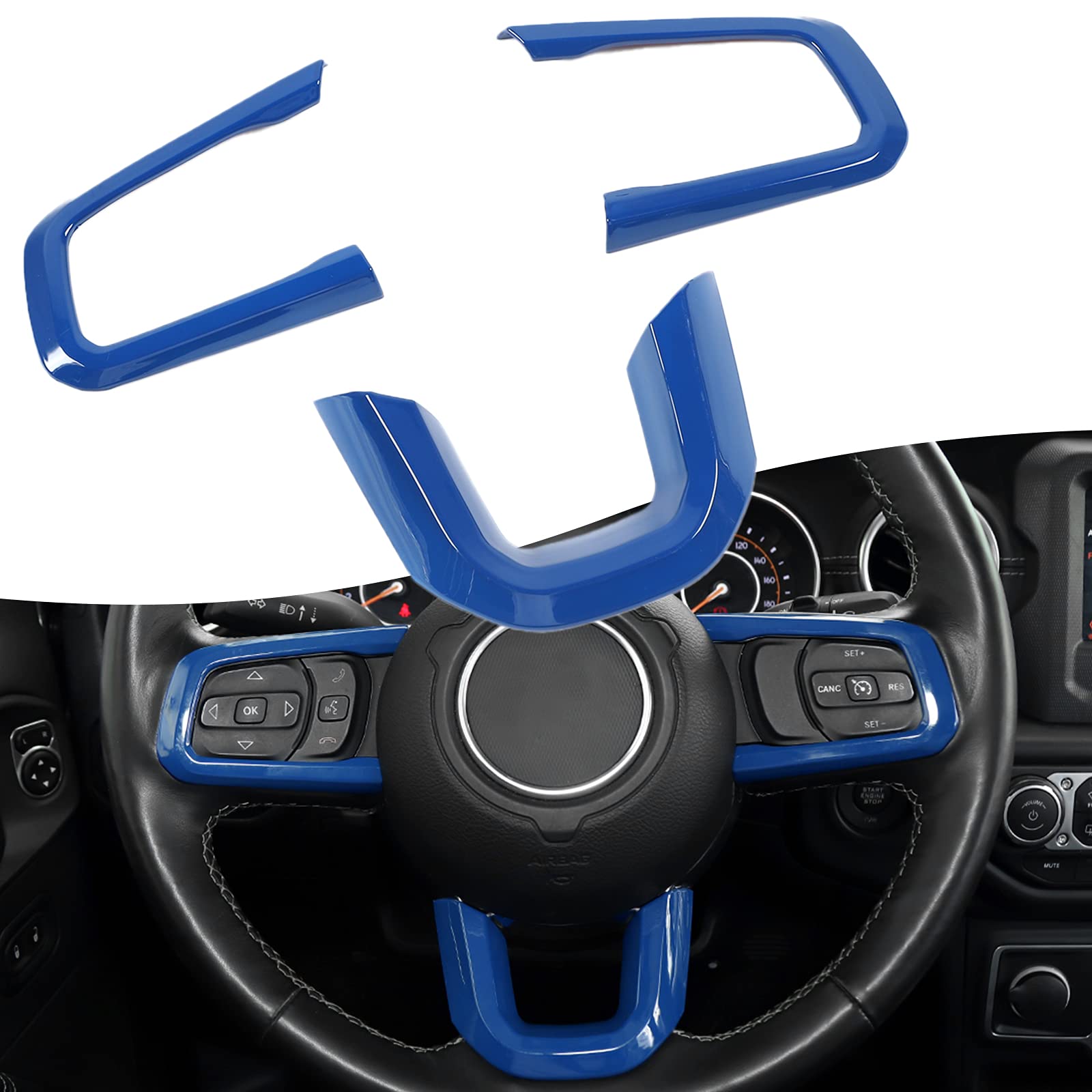 RT-TCZ for Wrangler JL Steering Wheel Trim Decal Panel Blue for Jeep Wrangler JL JLU Gladiator JT 2018-Present Blue Interior Accessories 3pcs