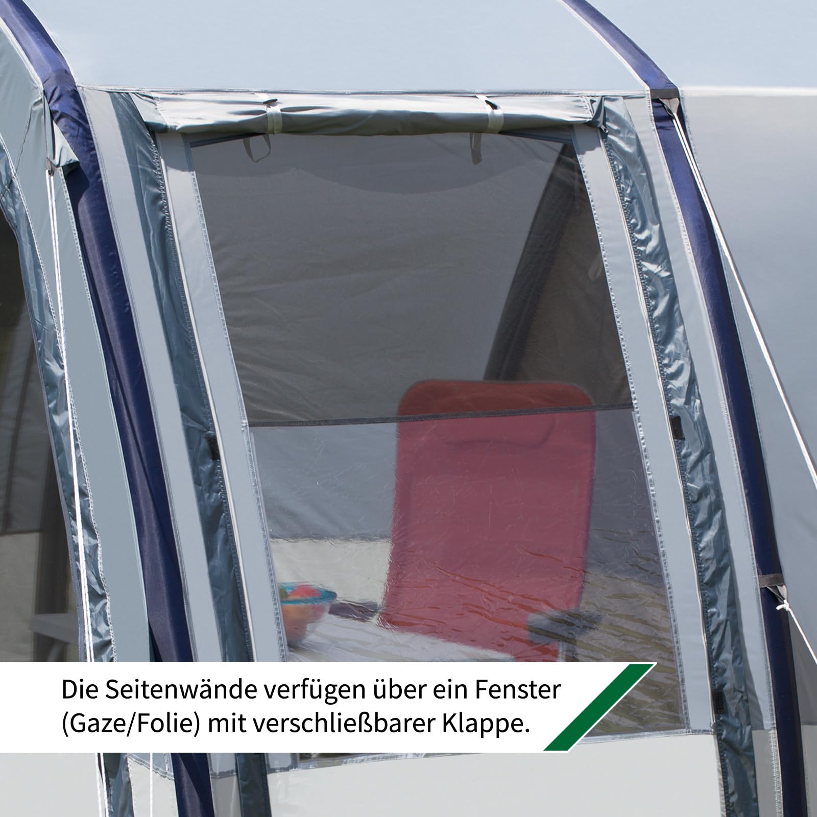 dwt Rapid Air II Busvorzelt, freistehend und aufblasbar, 340x240 cm, grau, Texolan 30, mit Vordach und Lüftungsfenstern