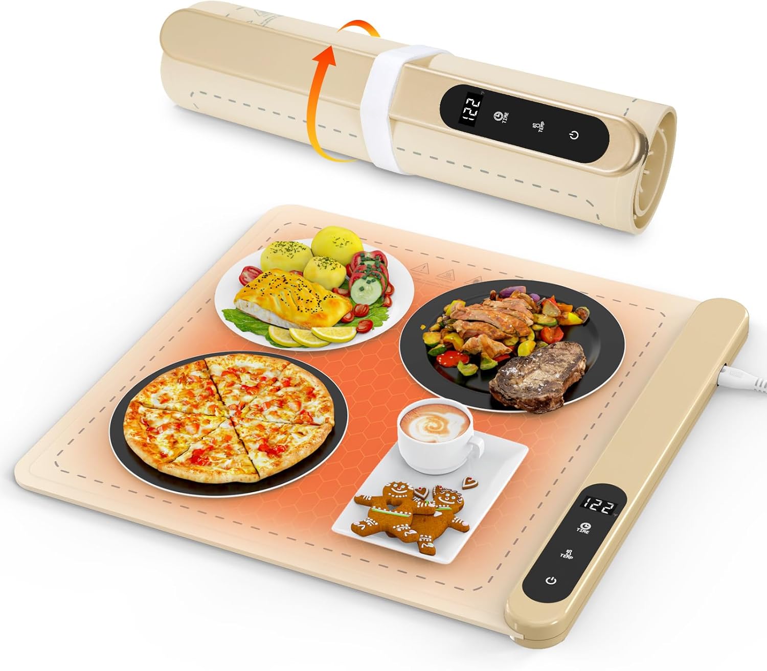 Food Warming Mat, Fast Full Surface Electric Warming Tray with 6 Level Adjustable Temperature and 6 Hours Timer, Versatile Food Warmer for Countertop Parties Buffet