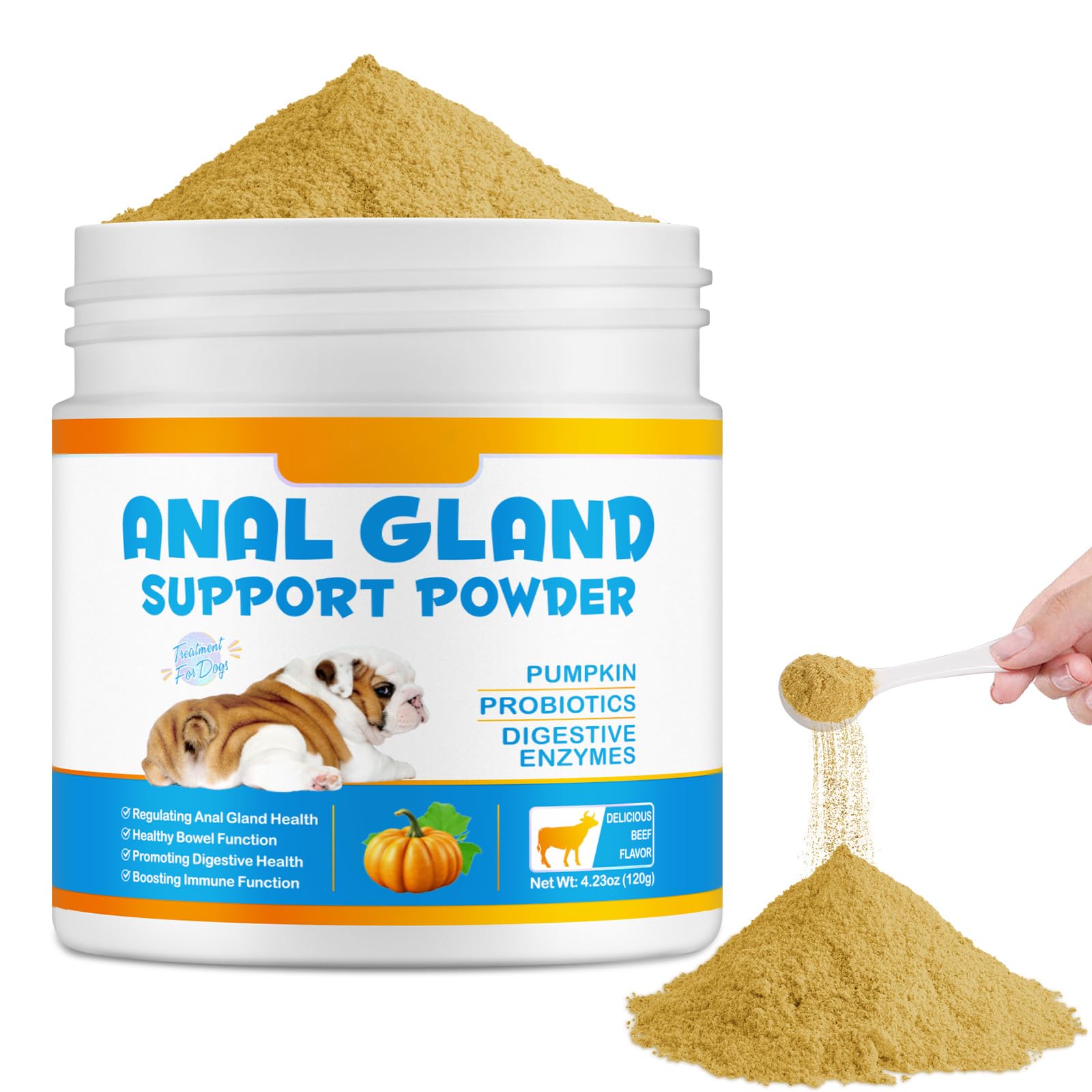 Anal Gland Support Powder for Dogs, Dog Anal Gland Fibre Supplement With Pumpkin, Probiotics And Digestive Enzymes, Relief for Anal Glands, Soothes Itching, Eliminates Odors 4.23 OZ