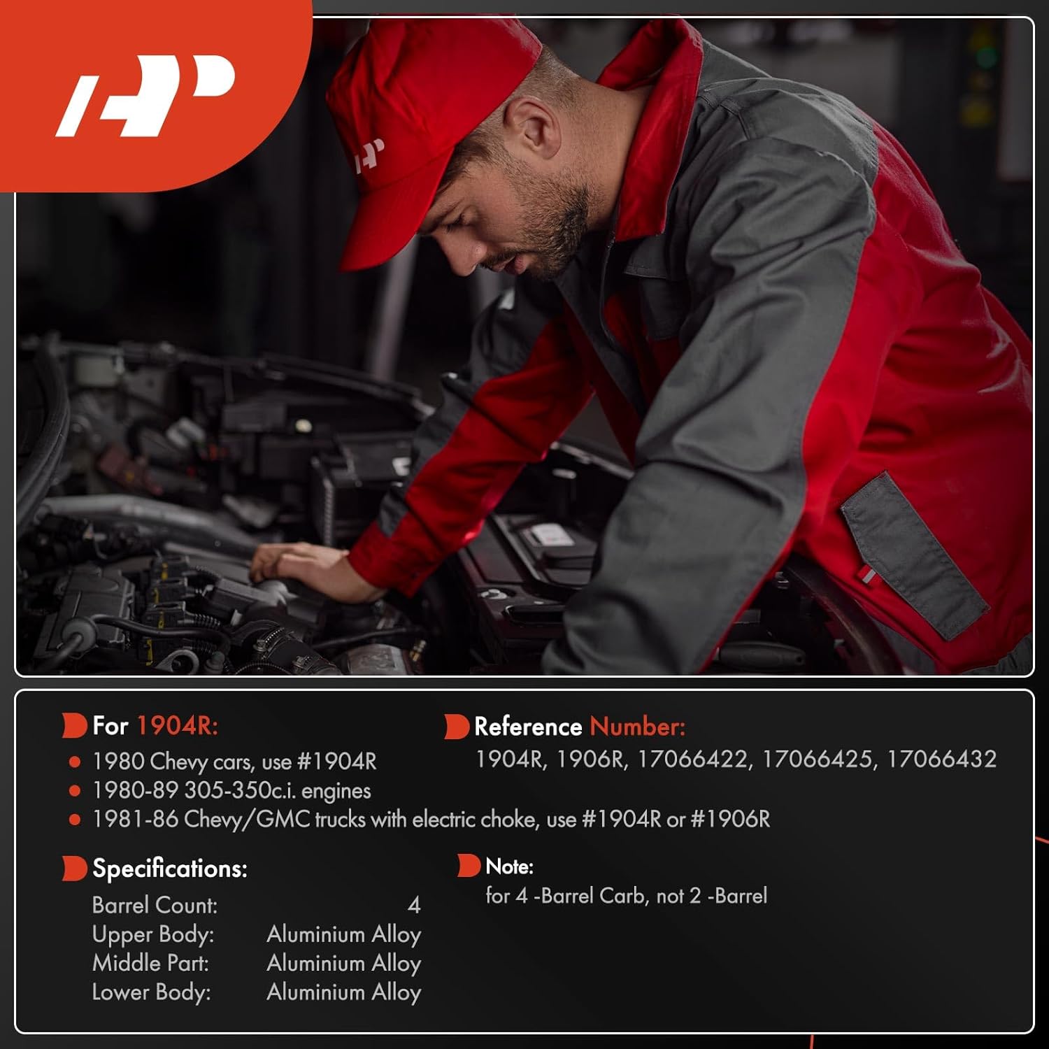 A-Premium 4 Barrel Carburetor Compatible with 1904R 1906R Rochester Quadrajet Chevrolet Camaro 1987-1990, Caprice 1990, Corvette 1990, 5.0L 305Cu 5.7L 350Cu, Replace# 17066422, Electric Choke