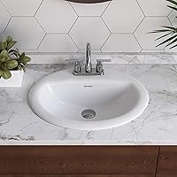 DeerValley DV-1DS0120 20x17 Inch Oval White Ceramic Drop-in Bathroom Sink with Overflow & 3 Faucet Holes
