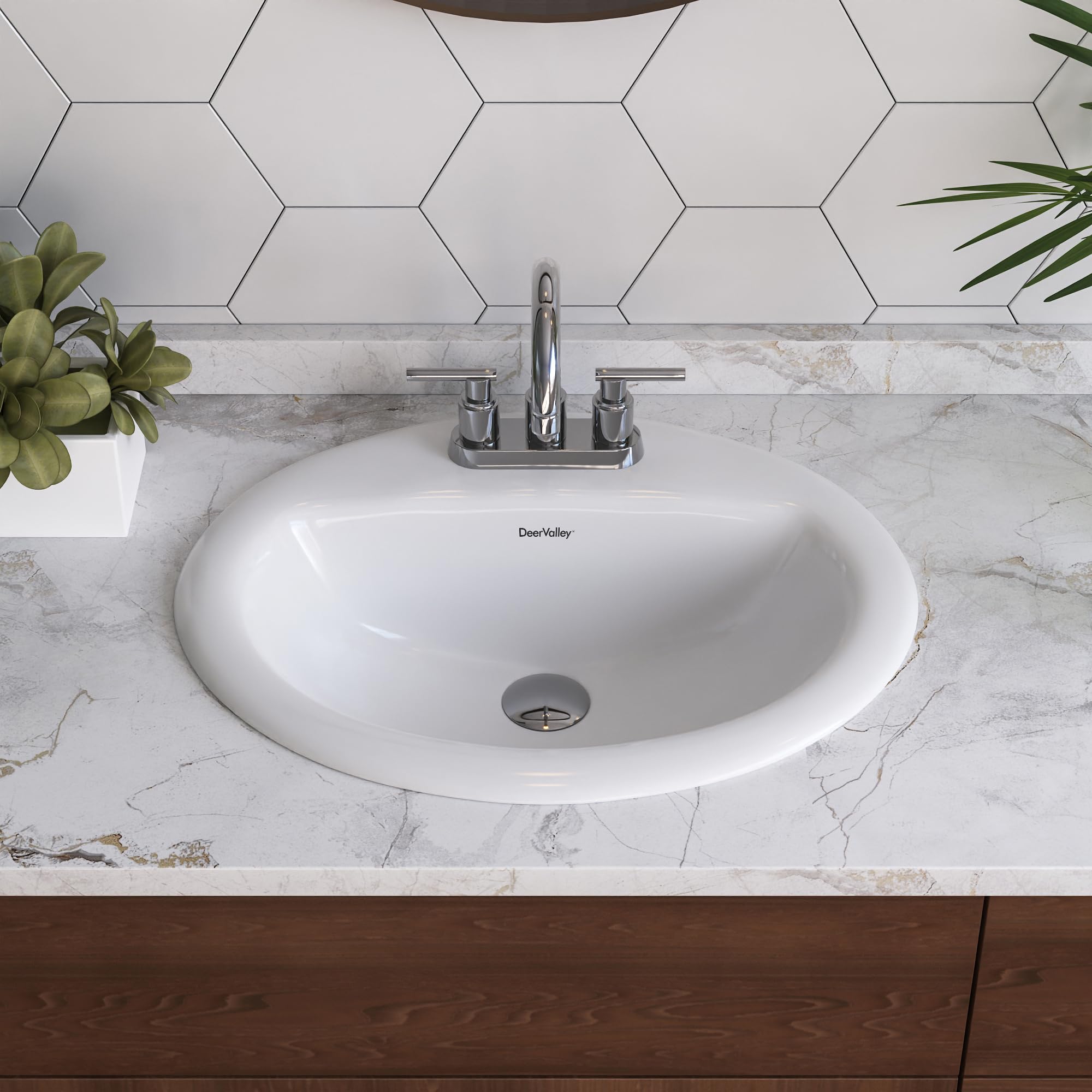 DeerValley 20x17 Inch Oval Ceramic Drop-in Bathroom Sink, White