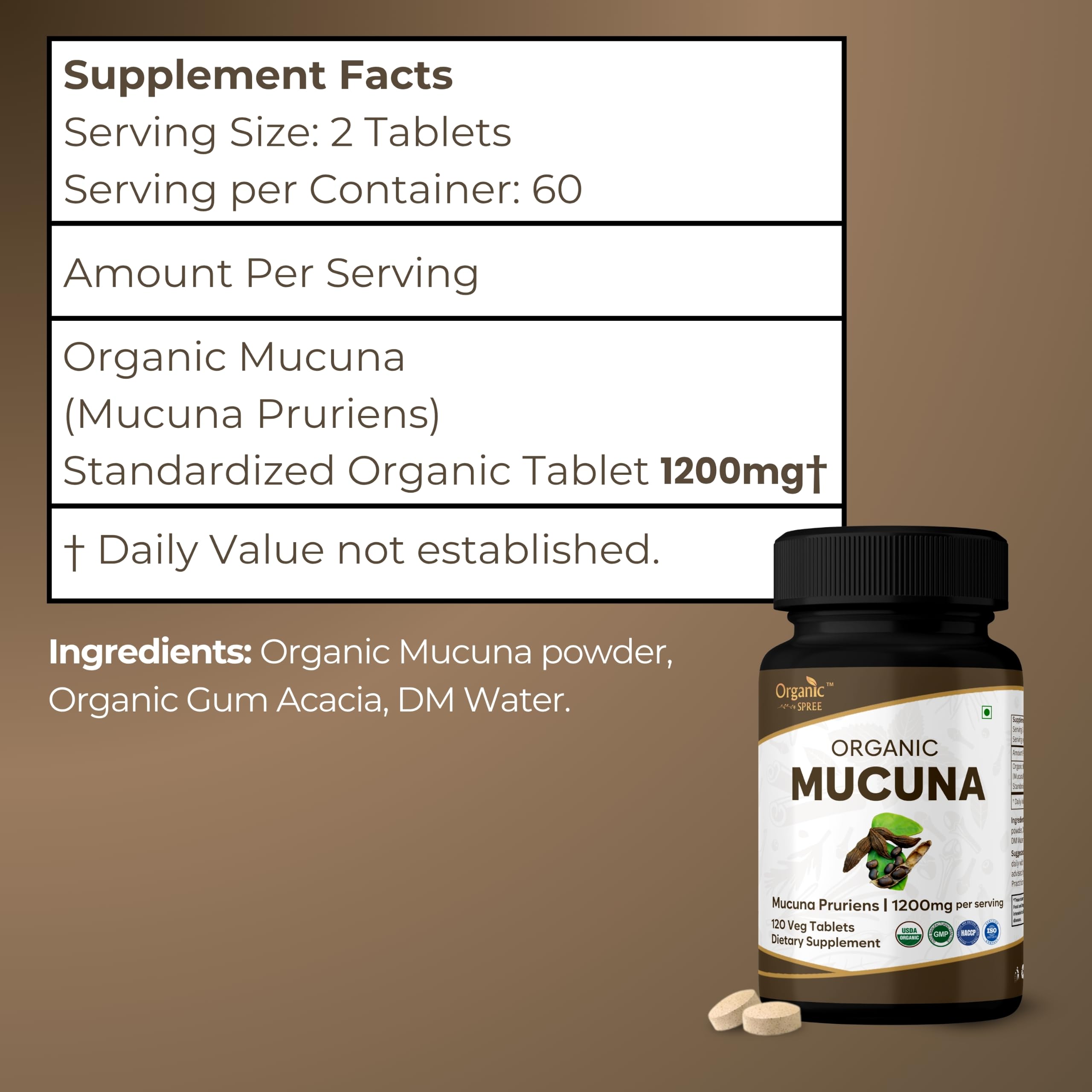 ORGANIC SPREE Mucuna 120 Tablets - Supports Mood, Relaxation & Immunity* - Mucuna pruriens - 60 Days Supply - USDA Organic, GMP, HACCP Certified — Amazon image 6