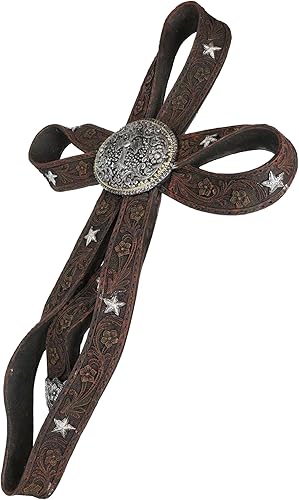 Vista 4 de Ebros Gift Grande rústico vaquero occidental o vaquera imitación cuero herramientas cinta floral encaje Le Fleur cruz cinturón hebilla concho