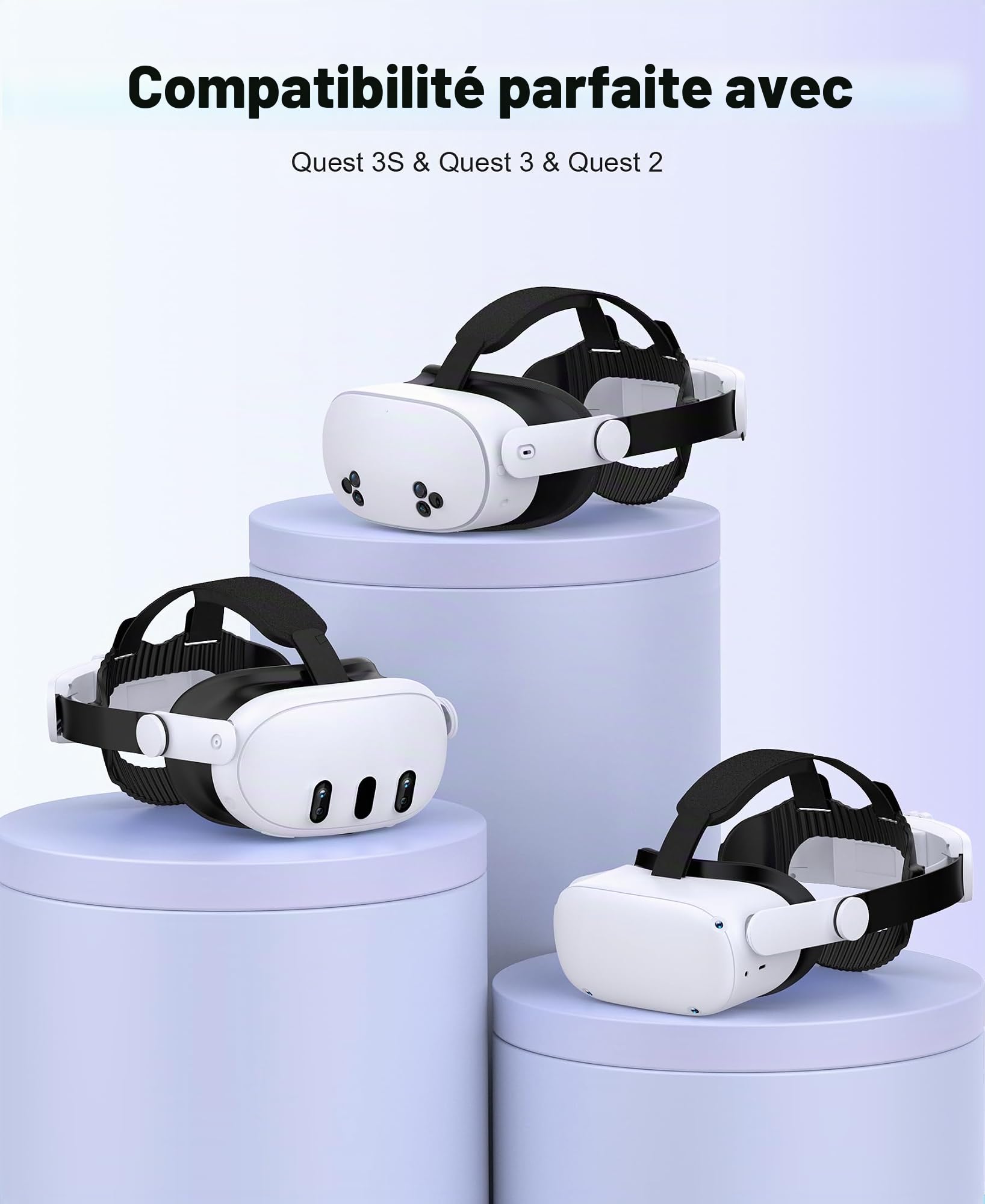 HELLCOOL Sangle de Tête Confortable pour Meta Quest 3S/3/2 – Serre-tête VR Ergonomique, Pliable à 45° avec Molette de Réglage – Accessoire Léger, sans Points de Pression pour Longues Sessions
