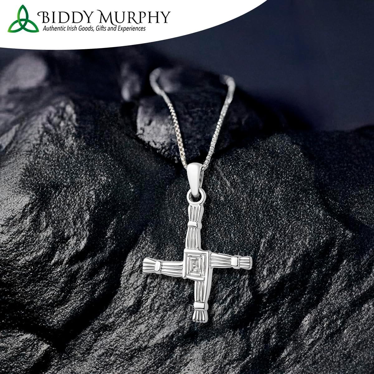 Biddy Murphy Irish 925 Sterling Silver Saint Brigid Cross Necklace, Traditional Celtic Heritage Jewelry, 7/8" x 5/8" Inch Pendant, 18" Chain, Imported from Ireland - Image 2