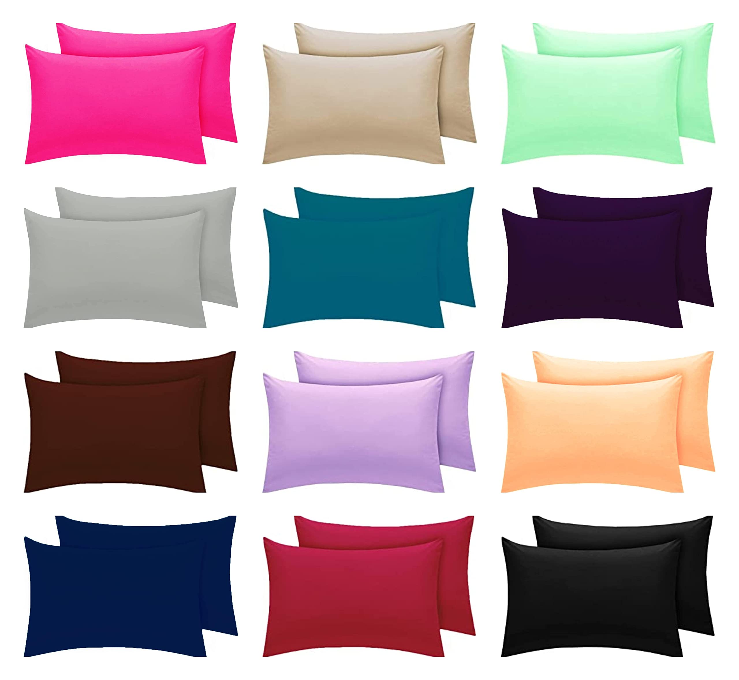 Axcent Comfort 2 Pack Percale Polycotton Black Pillowcases – 180 Thread Count Easy Care Pillow Cover 50cm x 75cm – Soft & Breathable