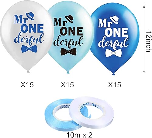 Miniatura 2 de Sumind 45 globos de látex de 12 pulgadas para niños de 12 pulgadas, color azul y blanco, globos de látex para el primer cumpleaños con 2