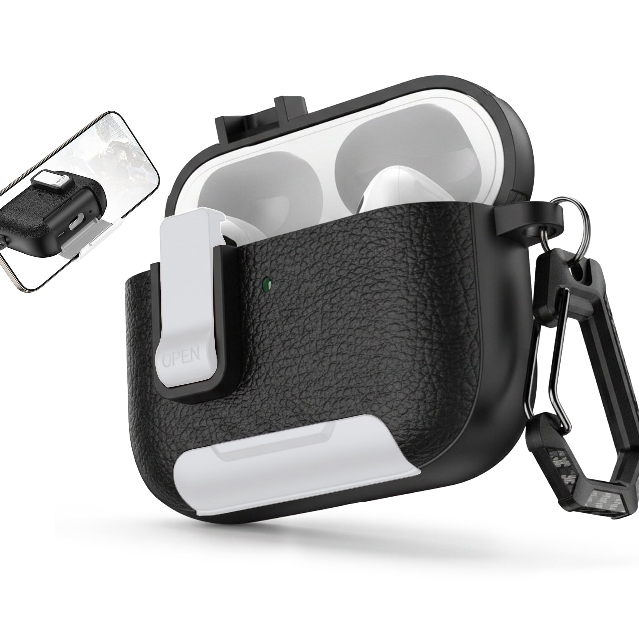 for Leather AirPods Pro 3 Case 2025 | Cute iPod Air Pods Pro 3 Case with Magnetic Lock | with Phone Holder &amp; Keychain | Airpods 3 Pro Cases for Man Women(Model A2700​​/A2931)(WhiteBlack)