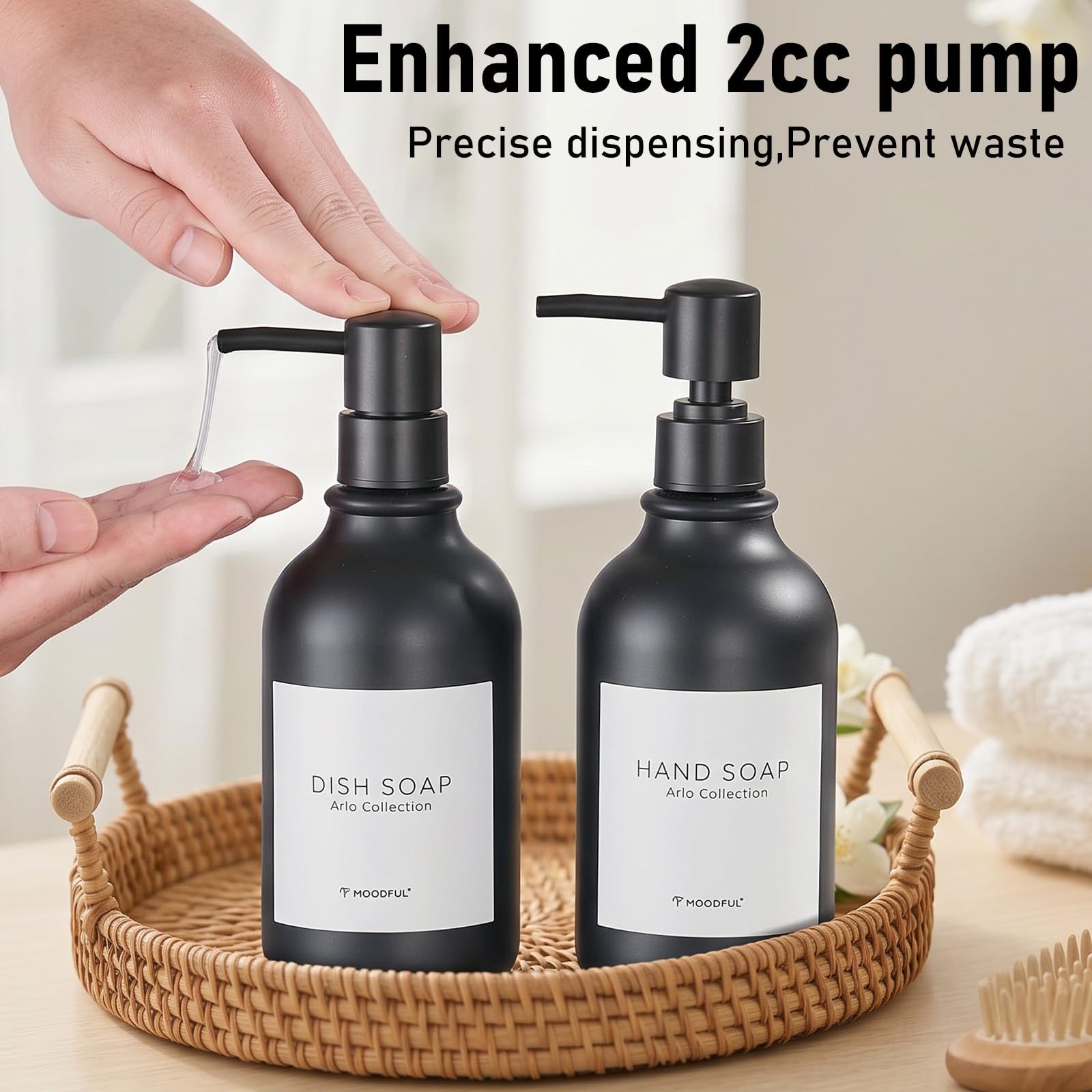 MODUNFUL Hand and Dish Soap Dispenser Set of 2 for Kitchen & Bathroom, Black Bottle & Black Pump, 2 Pcs - Image 5