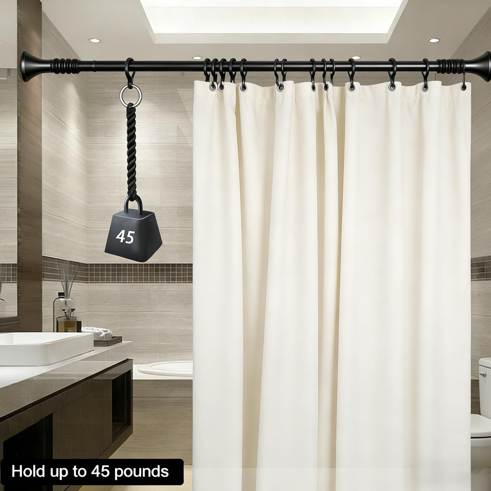 Klemmstange Ausziehbar 40-500cm, Gardinenstange ohne Bohren, Teleskopstange Edelstahl, teleskopstange zum klemmen Rutschfest wasserdicht für Fenster Badezimmer Schränke(Schwarz,210-300cm)
