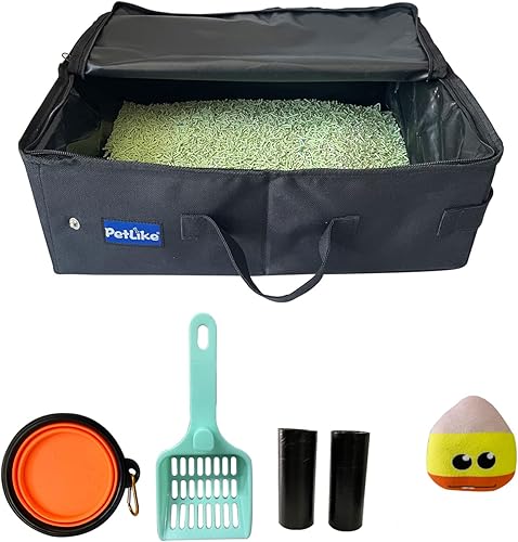 PetLike Caja de arena para gatos de viaje, caja de arena portátil a prueba de fugas, bandeja de inodoro plegable para gatos pequeños y medianos