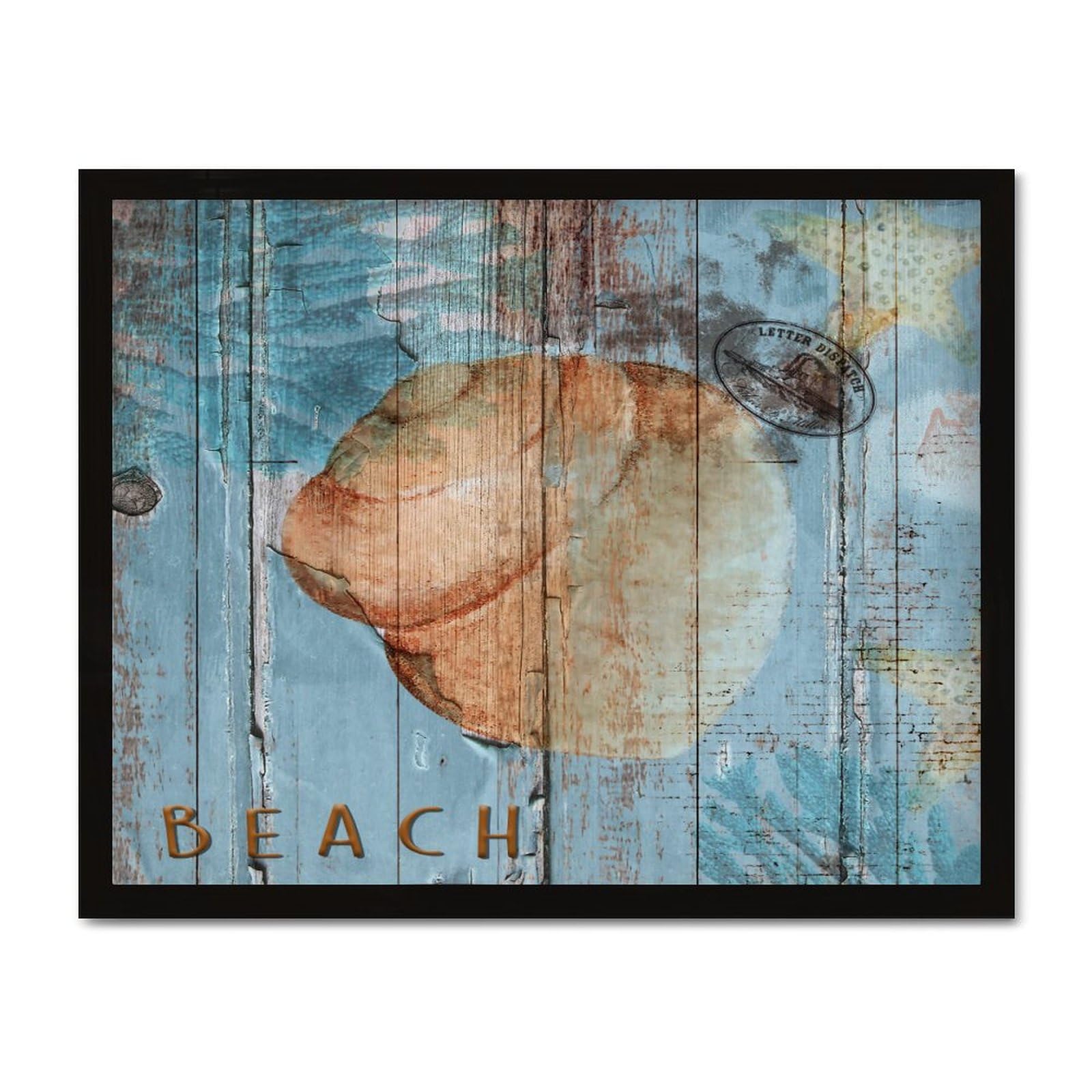 Panneau en bois océan et plage nautique WSDESDEC décor encadré paysage marin texturé bleu