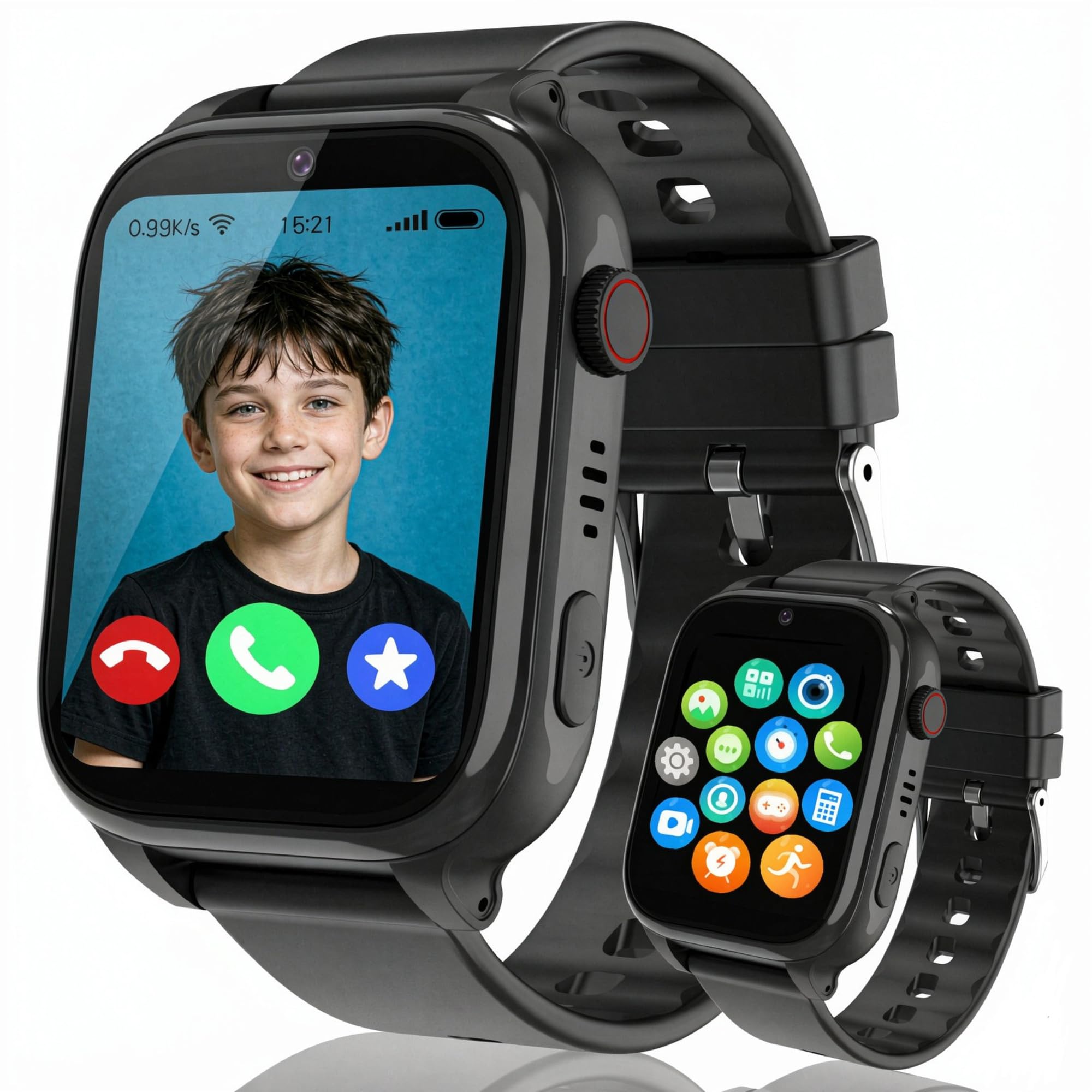 Montre Connectée Enfant 4G GPS, Appel Vidéo SOS, Cadeau Ados Garçons Filles | Chat Vidéo Voix, WiFi GPS Localisation, Mode Classe, Alarme, Jeux, 10 Contacts, Calculatrice, Calendrier, IP68 Montre Enfants