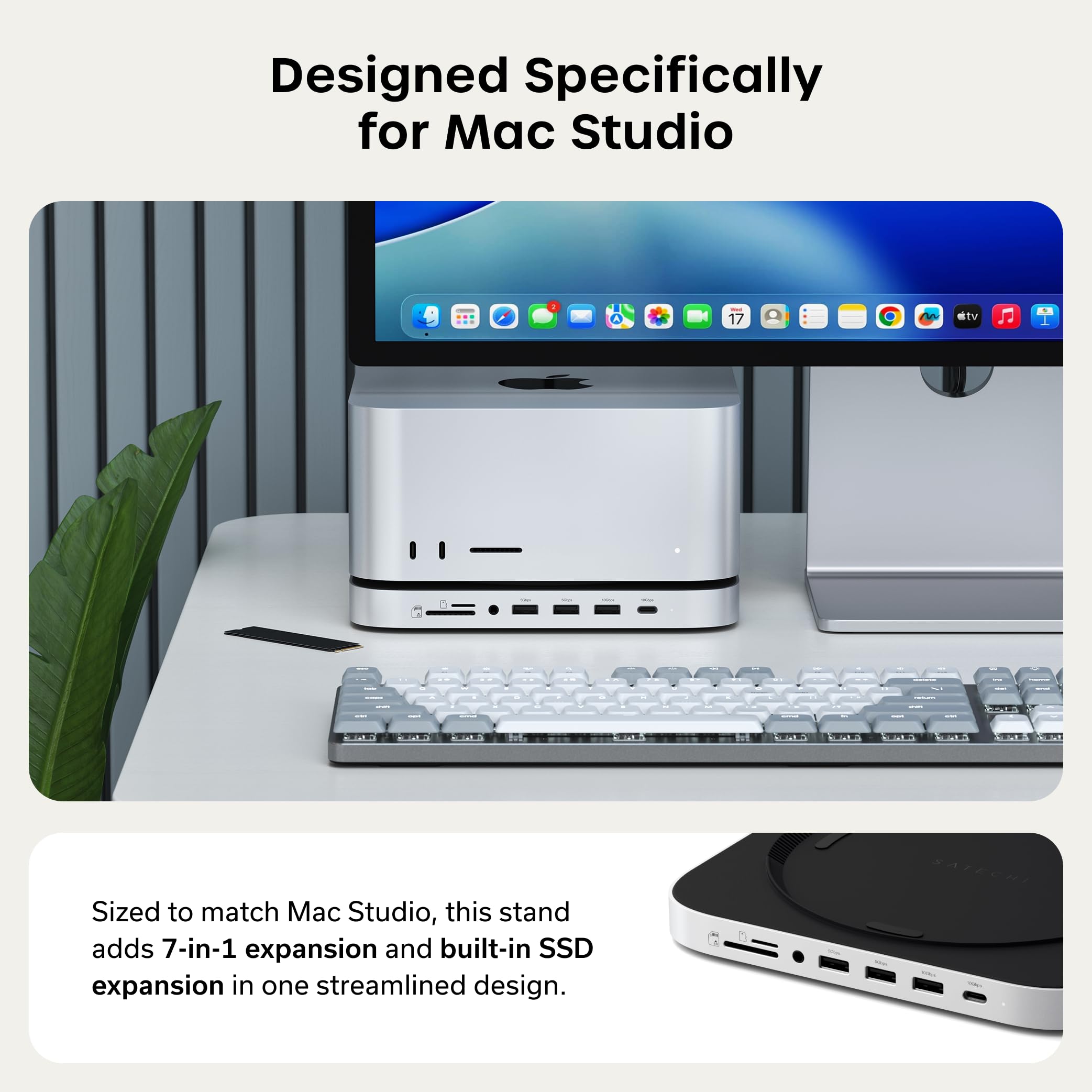SATECHI Mac Studio & Mac Mini M1/M2 Hub & Stand, NVMe/SATA SSD
