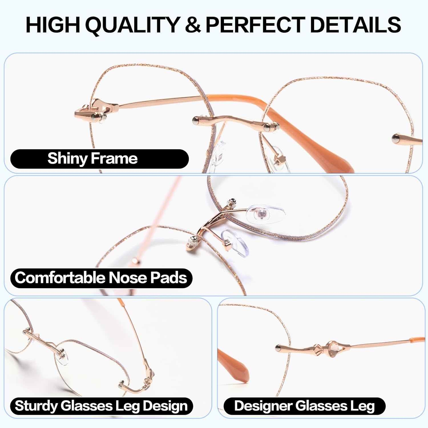 Fashion Shiny Frameless Reading Glasses for Women, Big Frame Anti Blue Light Reader, Large Anti Eyestrain Eyeglasses - Image 2