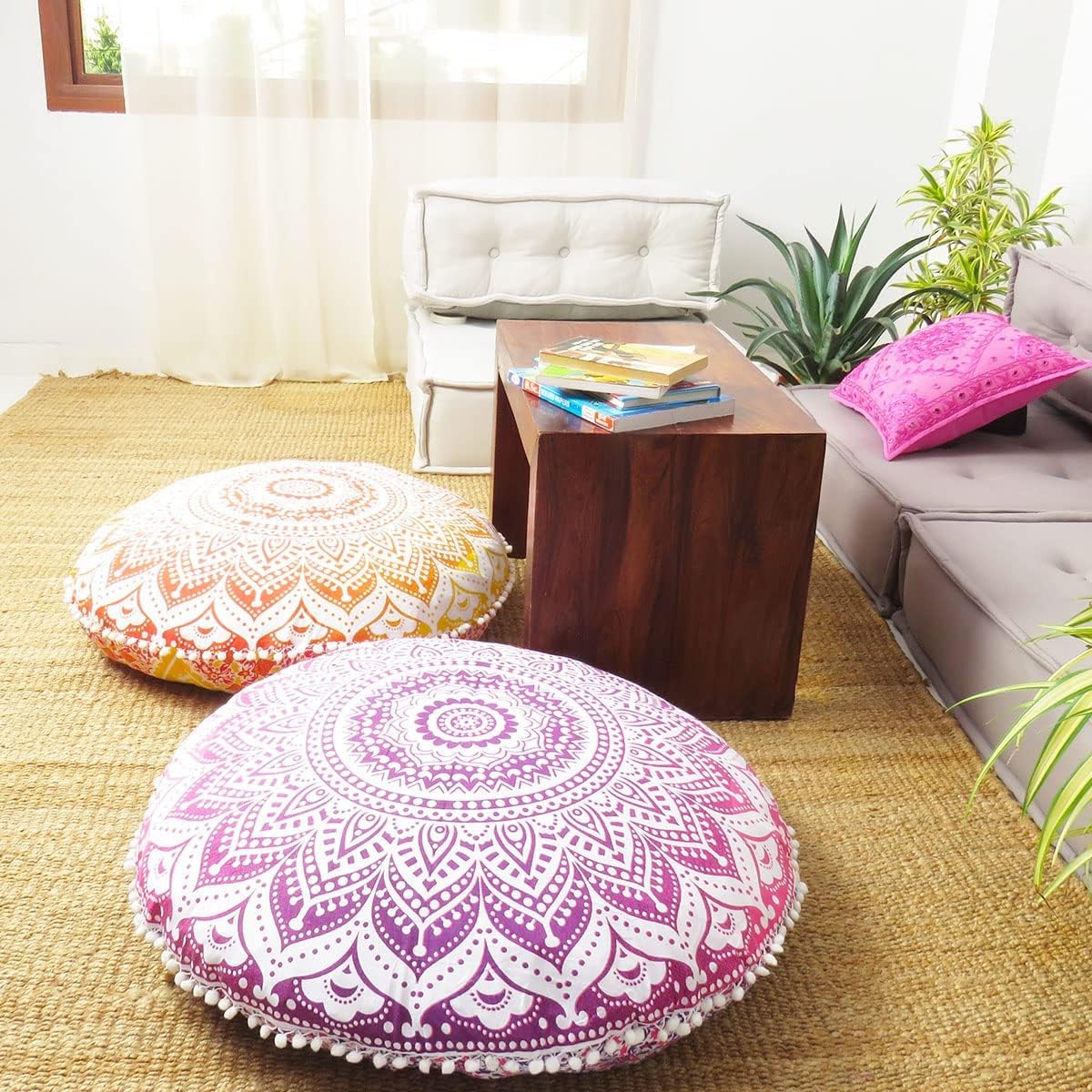 Federa Cuscino Indiano Quadrato 66x66 Cm, In Cotone Con Stampa Mandala, Per Divano E Letto, Arredamento Etnico, Nero