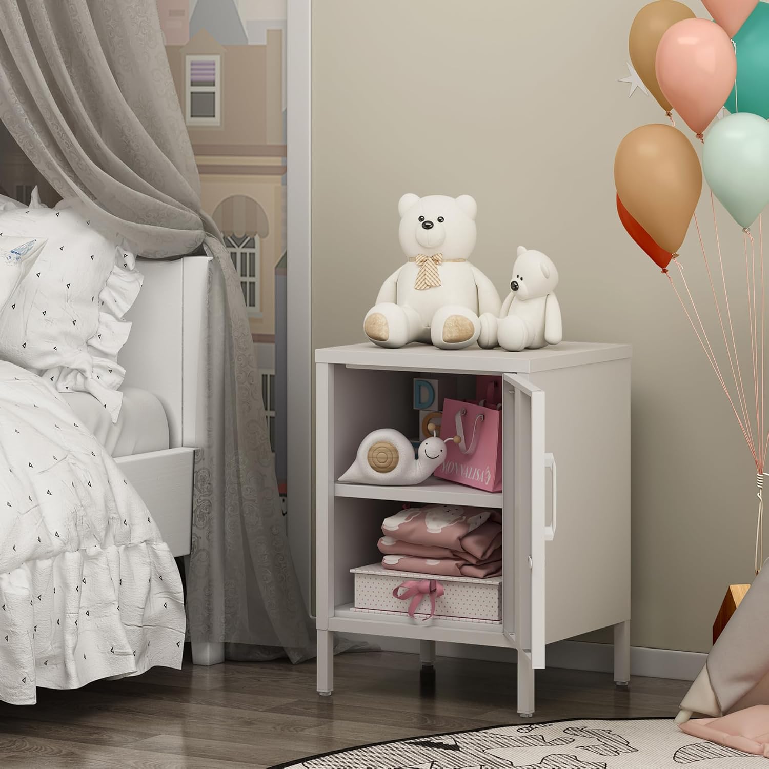 Metal Nightstand Modern End Side Table Steel Bedside Storage Cabinet with Shelf Easy Assembly for Living Room Bedroom （15.8”W x 15”D x 22.5”H ）