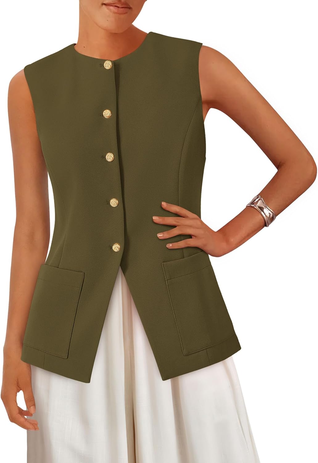 PRETTYGARDEN Blazer Vest Tops for Women Sleeveless Button Down Business Casual Outfits Work Suit Vests Waistcoat