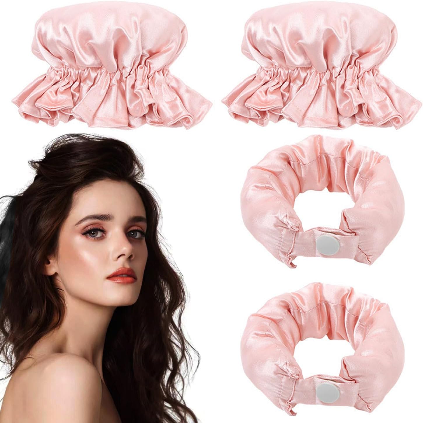 JDCMEI 2 sets krullen zonder hitte, hitteloze krulband, krulspelden ‘s nachts met haarkapjes, veilig en niet schadelijk voor het haar, krulspelden, ‘s nachts, doe-het-zelf styling voor kort en lang
