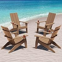 Vista 50 de MXIMU Silla Adirondack moderna resistente a la intemperie con portavasos, sillas de gran tamaño para hogueras Adorondic de plástico al aire libre