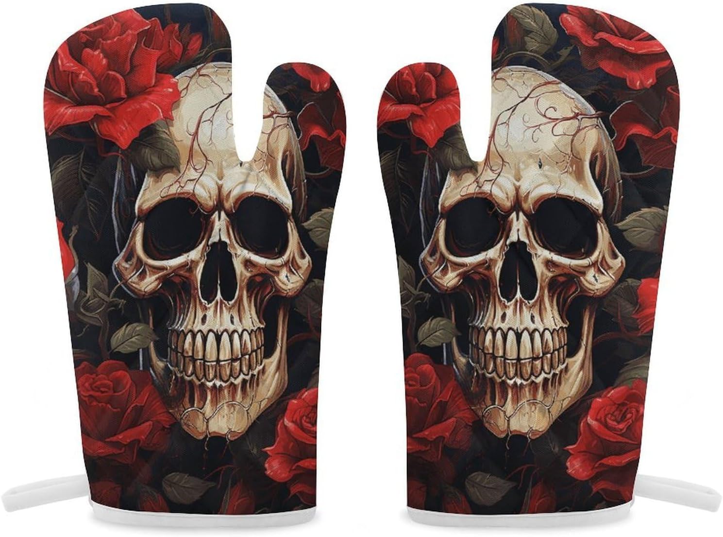 2 Pcs Oven Mitts Heat Resistant Kitchen Gloves Soft Safety Skull Rose-Red Oven Glove for Microwave, Barbecue