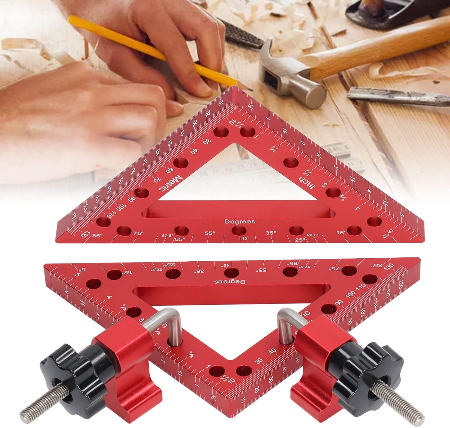 Woodworking Spelling Board Triangle Positioning Ruler, Triangle Appearance High Hardness 90 Degree Angle Clamp, Aluminum Alloy Can Be Used to Fix and Assemble Furniture Cabinet Picture Frame