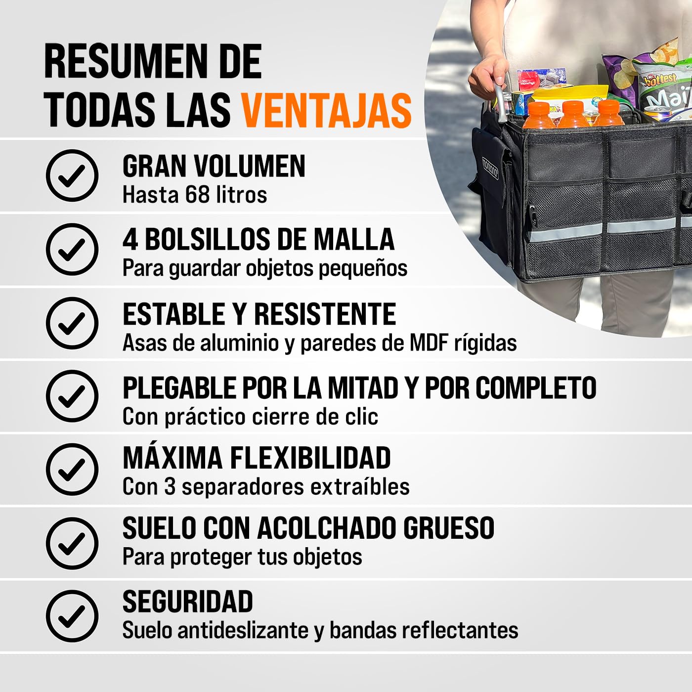 Monzana® Organizador coche Bolsa para maletero 68L Cesta Almacenamiento Caja Plegable con Aislante Negro
